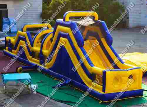 Надувная полоса препятствий "Веселый забег" 15*3*4 м, жёлто-синий