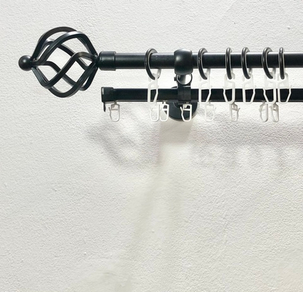 Карниз металлический Глобо двухрядный d16 мм со второй направляющей, цвет черный