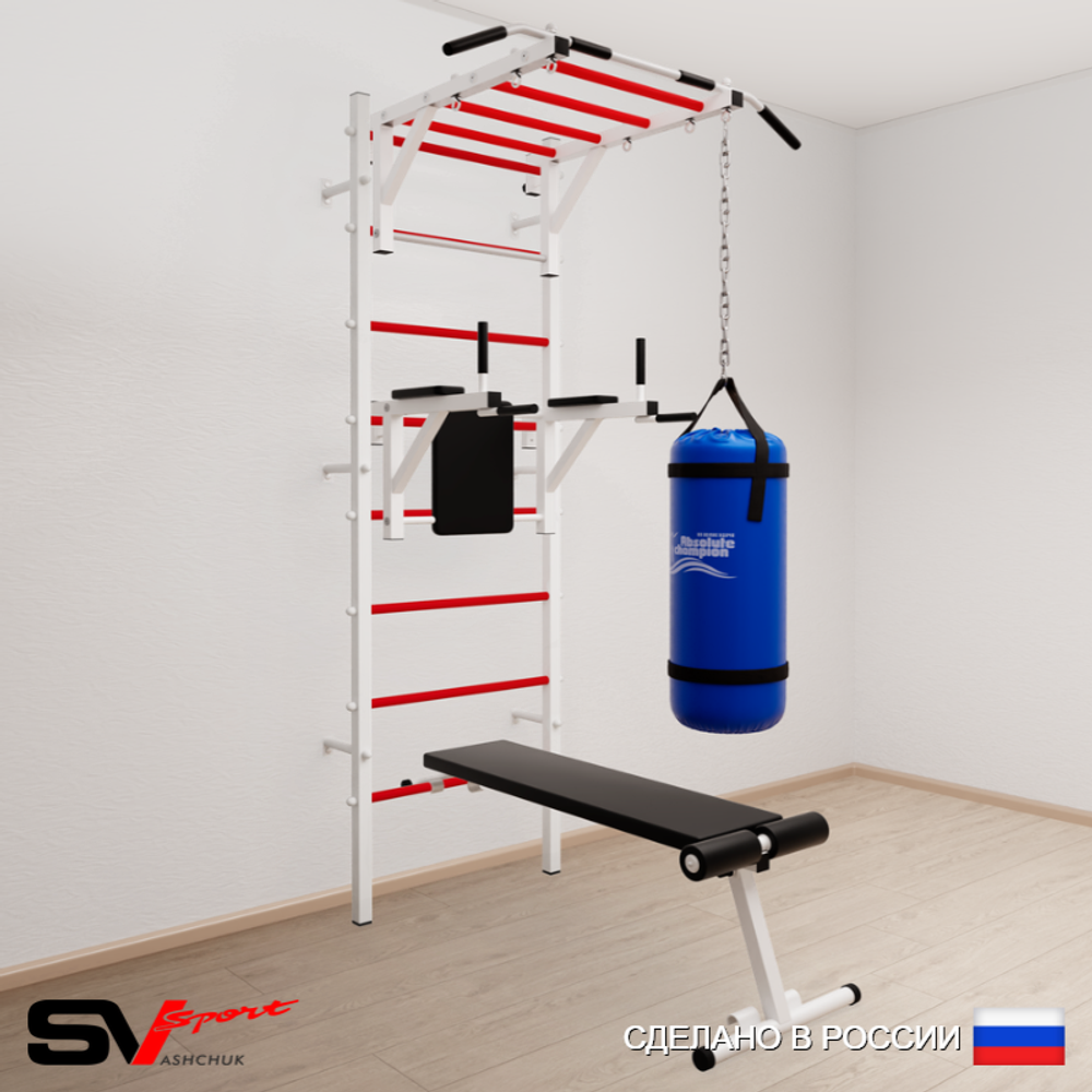 Шведская стенка Sv Sport усиленная 6243 (Турник рукоход/Брусья/Скамья/Цепь/Мешок 30кг)