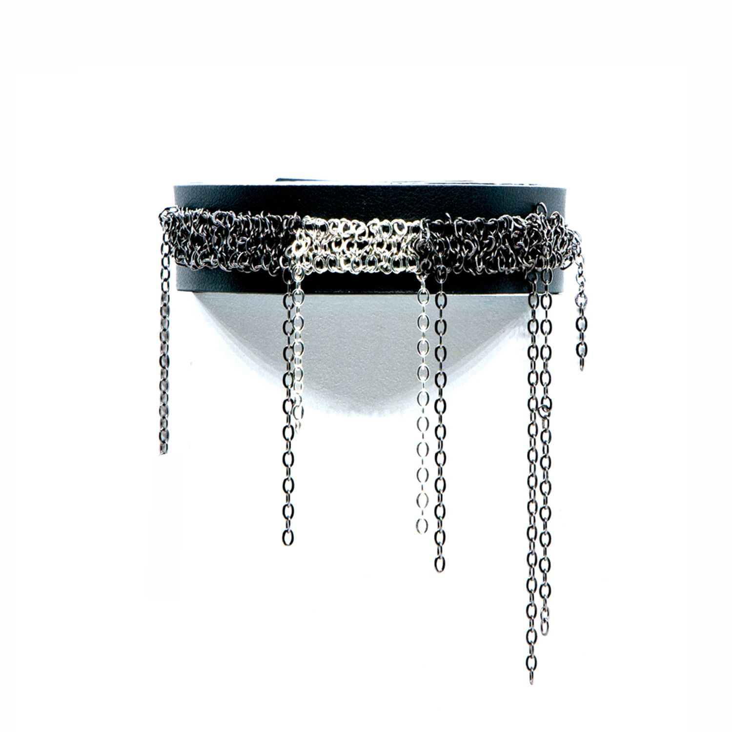 Плетенный Браслет С Кожей - Черная Сталь