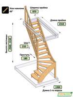 Лестница на второй этаж ЛС-07м/5 Левая с подступенками под покраску