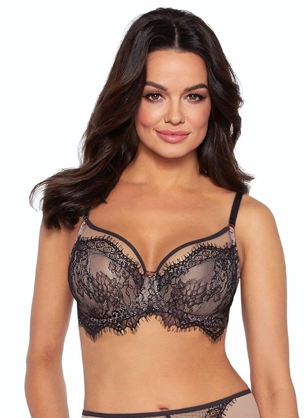 Бюстгальтер с мягкой кружевной чашкой +size Cold Espresso (Размер: 95F) (Цвет: коричневый)