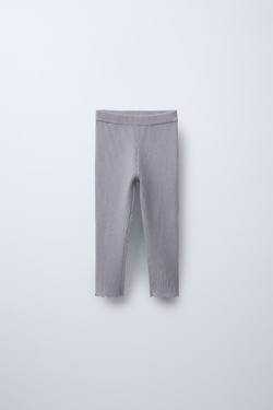 ZARA ЛЕГИНСЫ ИЗ ТРИКОТАЖА В РУБЧИК, СЕРО-СИНИЙ