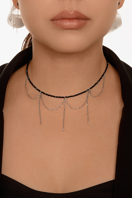 Серебряное колье-чокер из натуральной шпинели с цепочками (3)