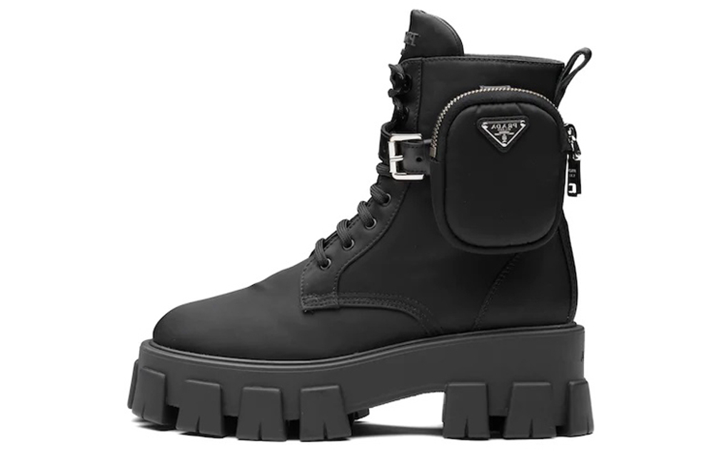 PRADA Women"s Monolith Pouch Lace-Up Boot "Black"
