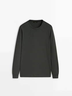 Massimo Dutti Футболка с длинным рукавом из 100% хлопка, зеленовато-серый