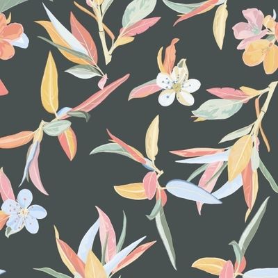 Весенние листья, цветы, абстракция на темном