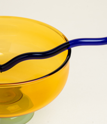 Пиала десертная из цветного стекла с ложечкой Желтая