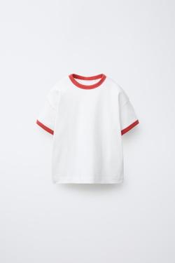 ZARA ФУТБОЛКА С КОНТРАСТНОЙ ОКАНТОВКОЙ, КРАСНЫЙ