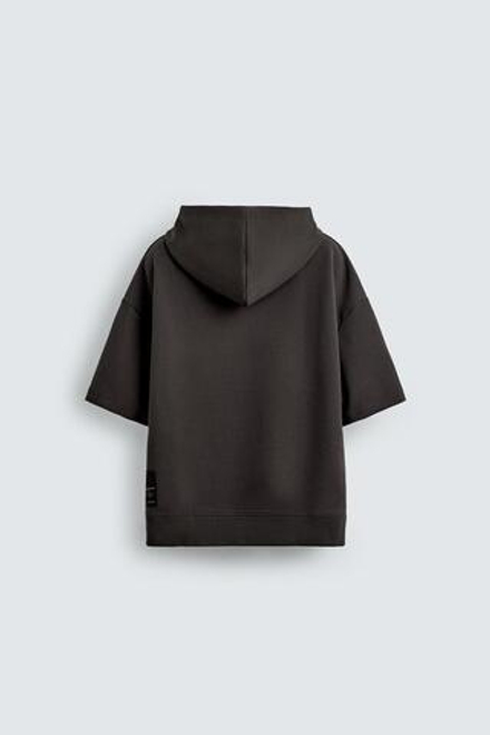 ZARA ХУДИ INTERLOCK С КАПЮШОНОМ И ЛОГОТИПОМ, ТЕМНО-КОРИЧНЕВЫЙ