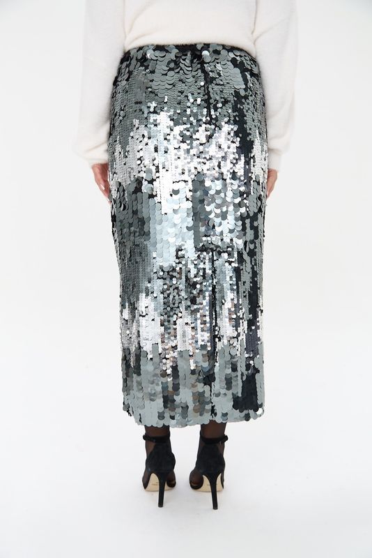 Юбка прямая с пайетками, черный с серебром