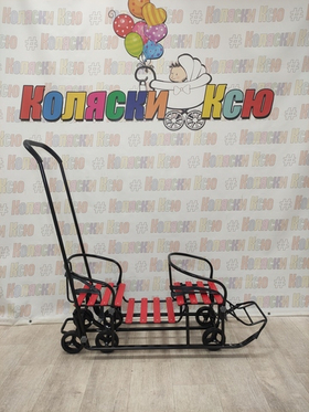 Санки коляски для двойни Galaxy красная черная рама