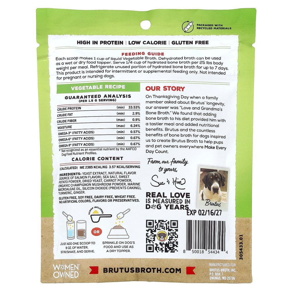 Brutus Bone Broth, Skin &coat, овощной рецепт, для собак любого возраста, лосось, 99 г (3,5 унции)