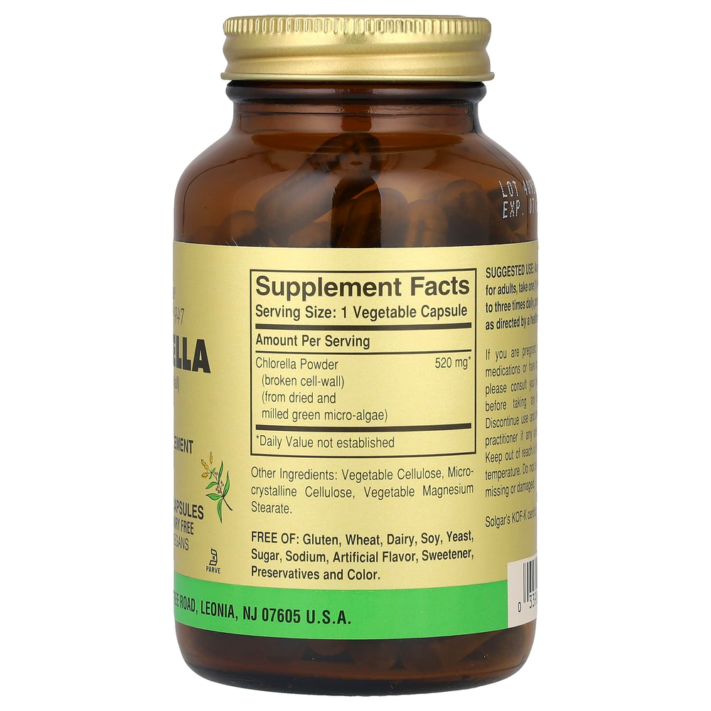 Solgar, Хлорелла (разрушенная клеточная стенка), 100 растительных капсул (520 мг на капсулу)