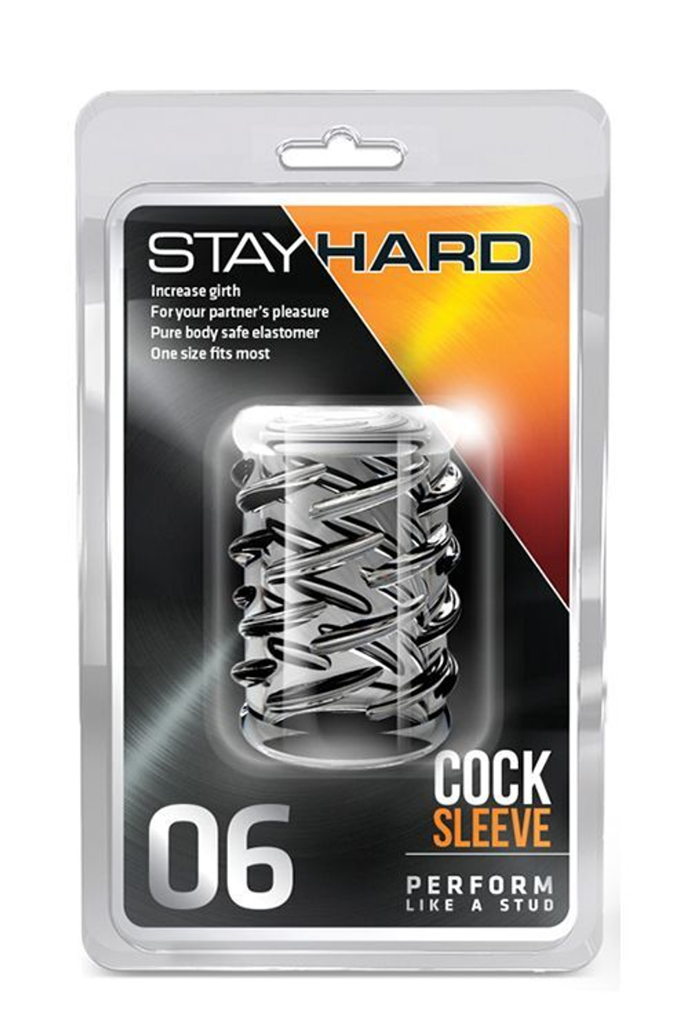 Прозрачная насадка с объёмными чёрточками STAY HARD COCK SLEEVE 06 CLEAR (Цвет: прозрачный)