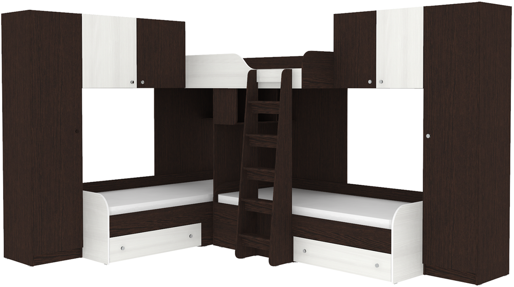 Трехместная кровать КарИВи Трио 3 Венге Белое Дерево