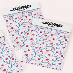 Ткань поплин узорные веточки с красными цветами