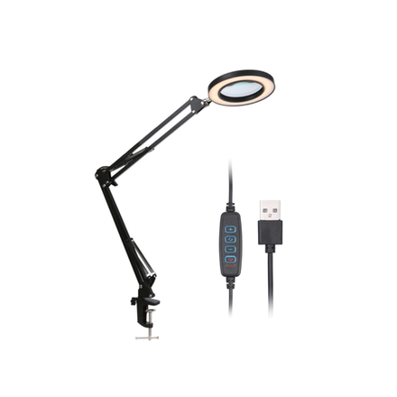 Лампа настольная с регулировкой яркости и увеличительным стеклом 5x (черный)