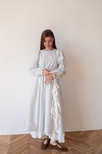 Платье Муза из фланели, Белый с нежными веточками