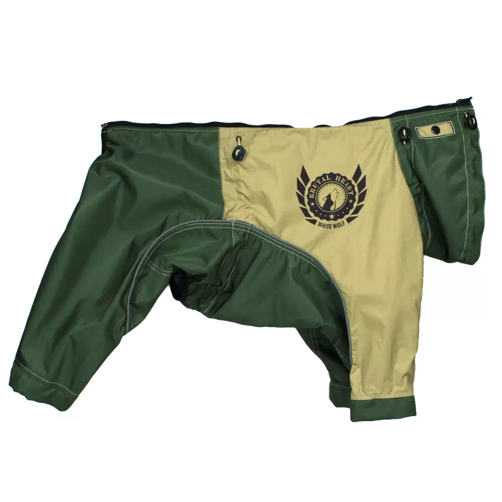 Комбинезон дождевик для собак демисезонный бежево-зеленый