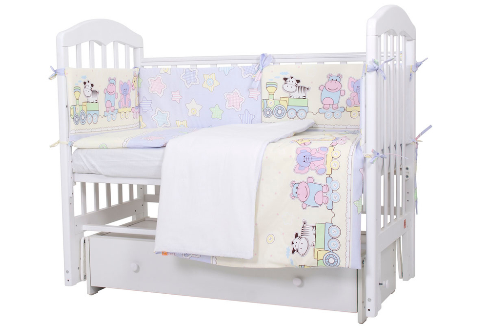 614 Комплект "Паровозик" (6 предметов) 614/1 голубой, бязь