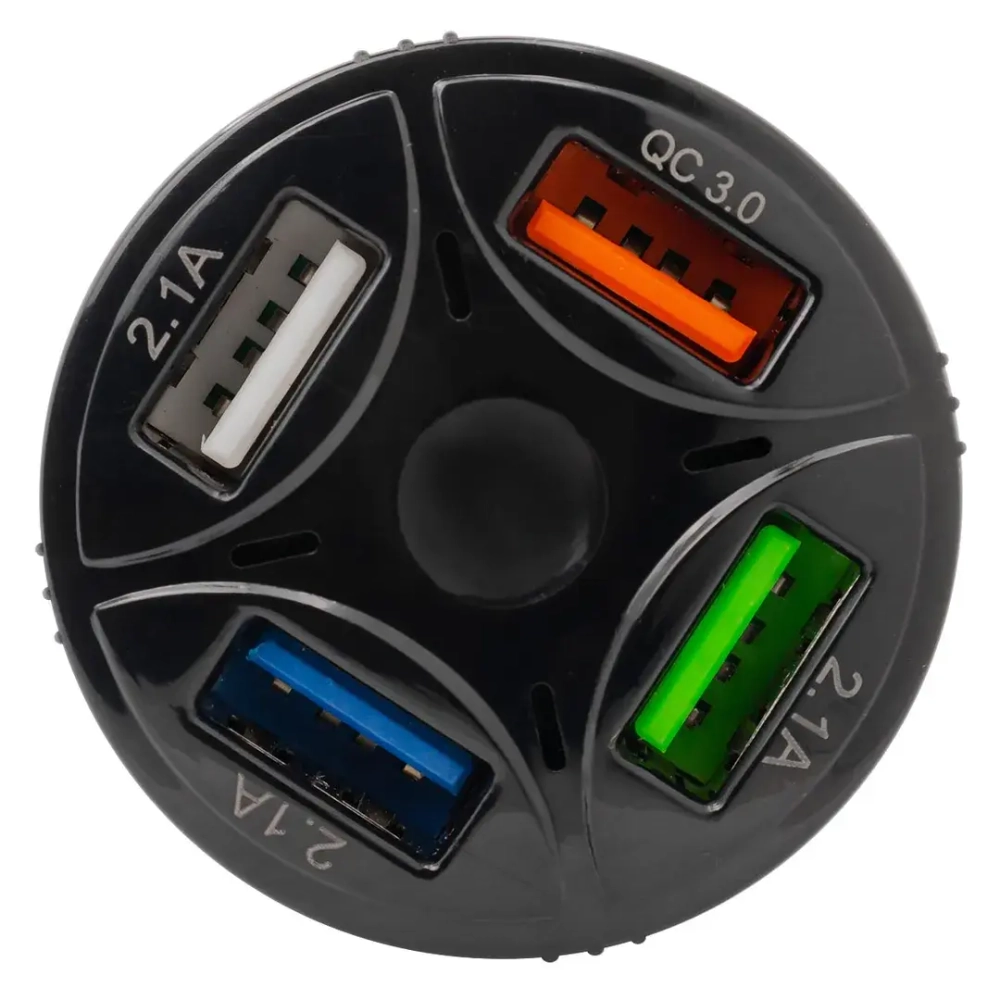 Автомобильное зарядное устройство FY-204 (12V-24V, USB 2, 3, 4:5V-Max 2.4A, QC3.0: 5V/3A,9V/2A,12V/1.5A) KING FY-204
