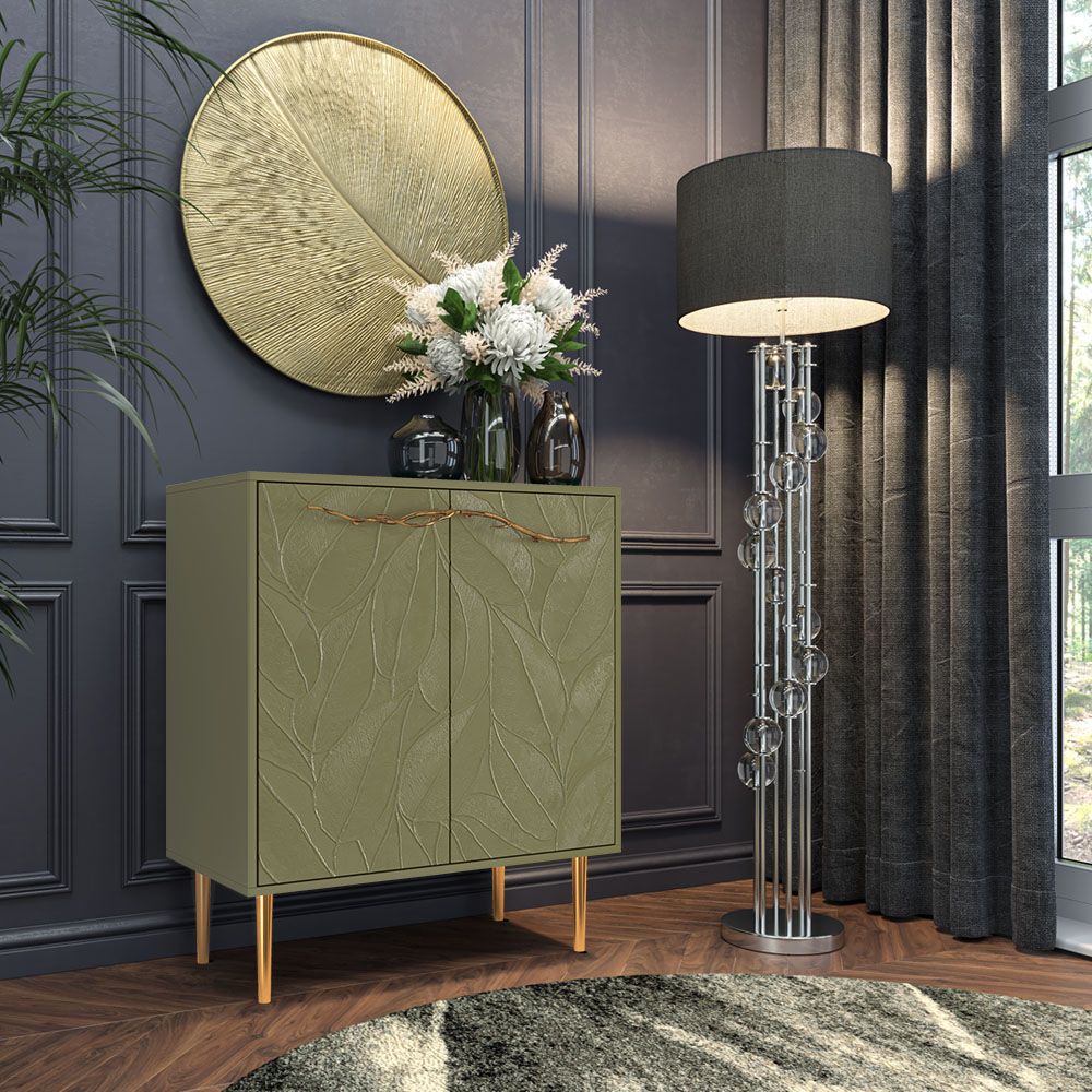 Комод Арт Колор leaves Стайл Голд с 2 полками Зеленая олива