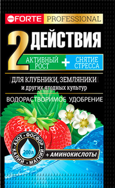 Удобрение комплексное водорастворимое BONA FORTE для клубники и земляники 100 гр (в шоубоксе 10 шт),