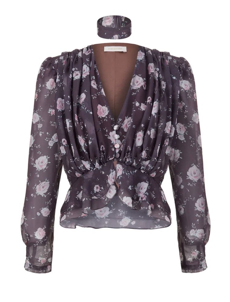 Блуза с драпировкой, мокко