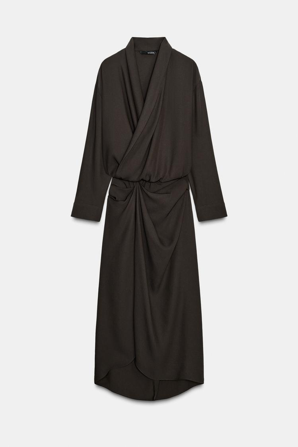 ZARA ПЛАТЬЕ СО СБОРКАМИ — ZW COLLECTION, КОРИЧНЕВЫЙ