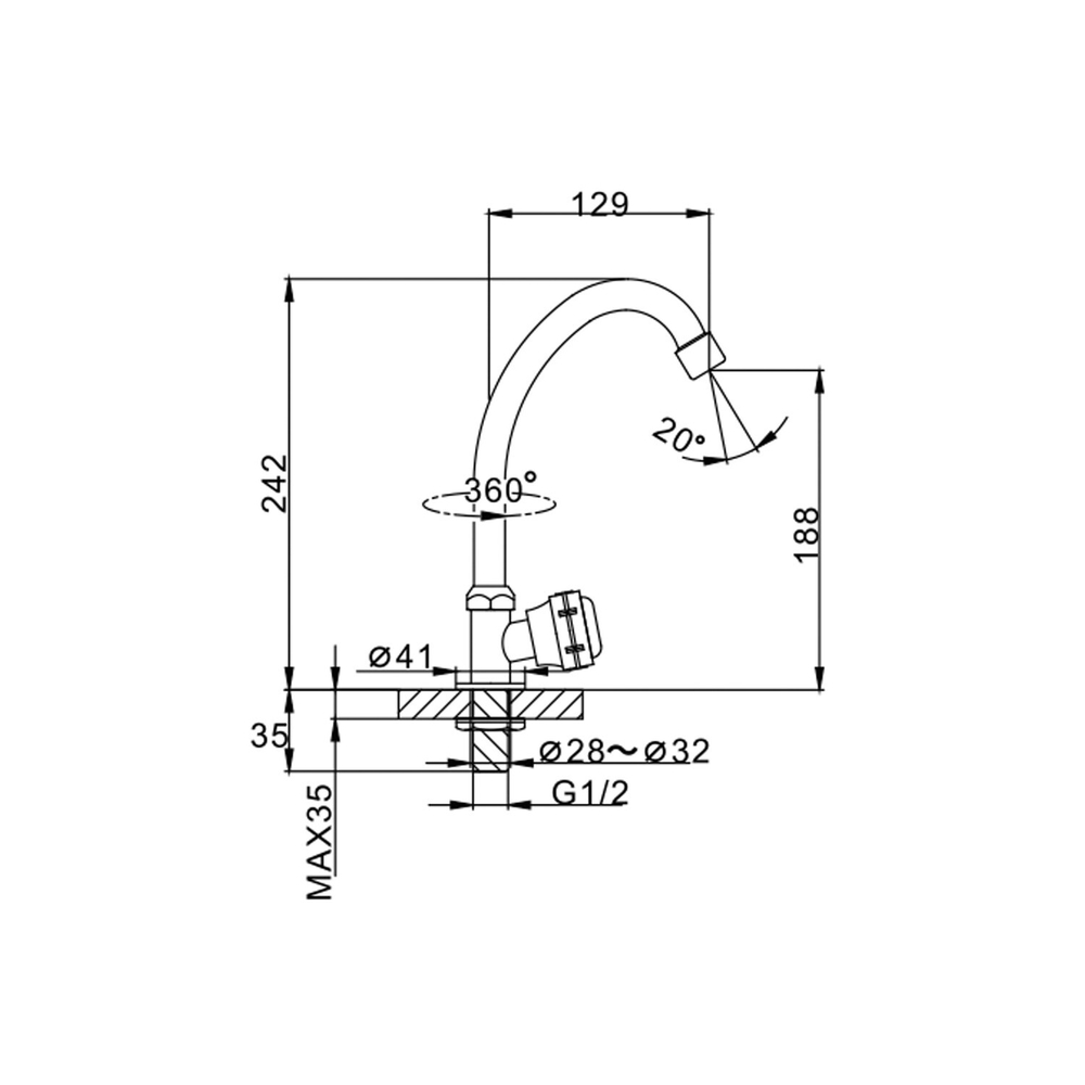 Смеситель для раковины/мойки 1/2 кер F4195 FRAP МОНО (выс.пов.излив, п/гайку, ХРОМ, силумин)