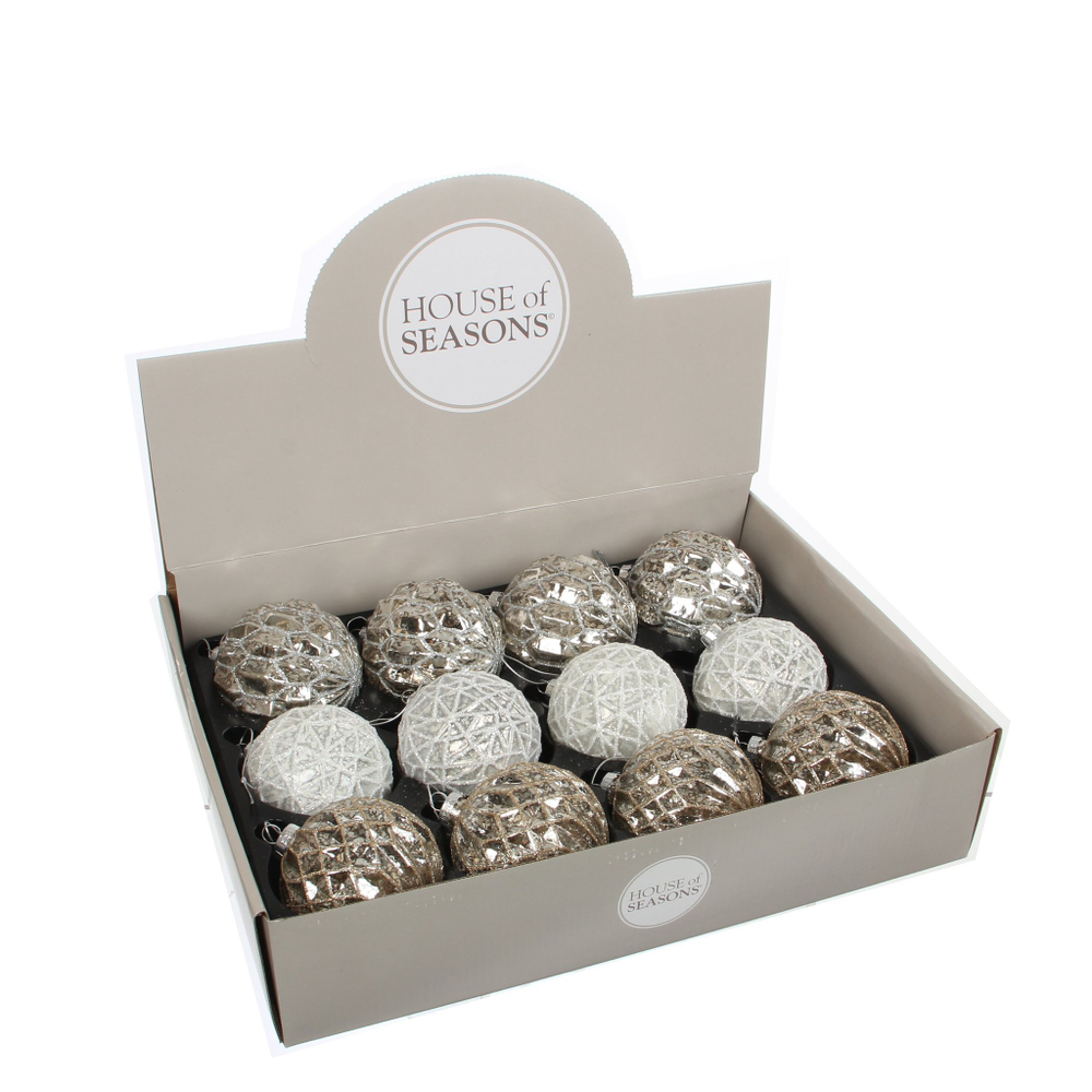 Набор елочных игрушек 12 шт 8см House of Seasons серебро 3 вида Голландия