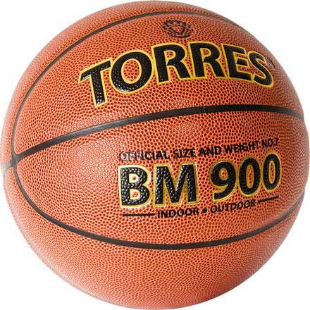 Мяч баскетбольный TORRES BM900, B32037, р.7, ПУ-композит, нейлон.корд, бутил. камера, коричневый