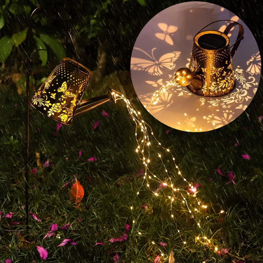 Светильник дачный на солнечной батарее «Чайник Бабочки» 30*14,5*15 см, 36 ламп LED (6 нитей, длина 60 см, подставка 80 см)