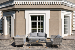 "Монако" лаунж-зона 4-местная из роупа со столом "Верона" (серый гранит), каркас светло-серый, роуп светло-серый