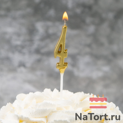 Свеча для торта мини, цифра 4 (золото, 4,5 см)