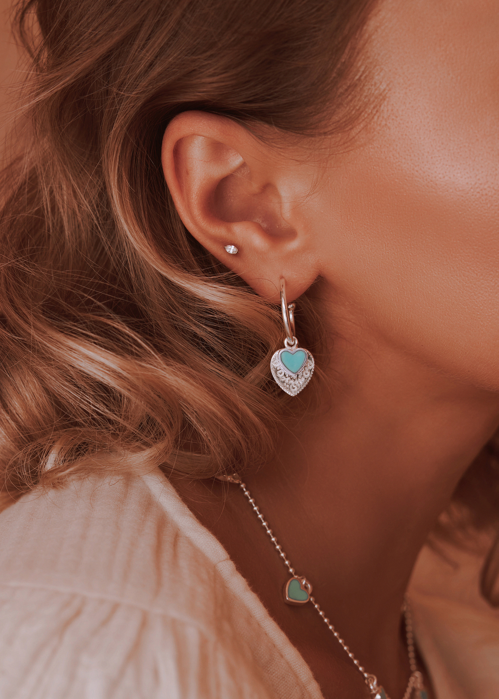 Серьги-трансформеры  «Хати» с лазурной ювелирной эмалью