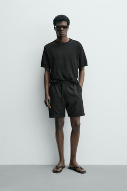 ZARA ШОРТЫ КЛАССИЧЕСКОГО КРОЯ ИЗ РЕЛЬЕФНОЙ ТКАНИ, ЧЕРНЫЙ