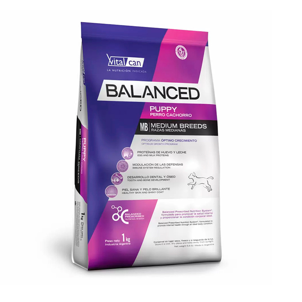 Сухой корм Vitalcan Balanced Dog Puppy с курицей для щенков средн пород 1кг (Виталкан)