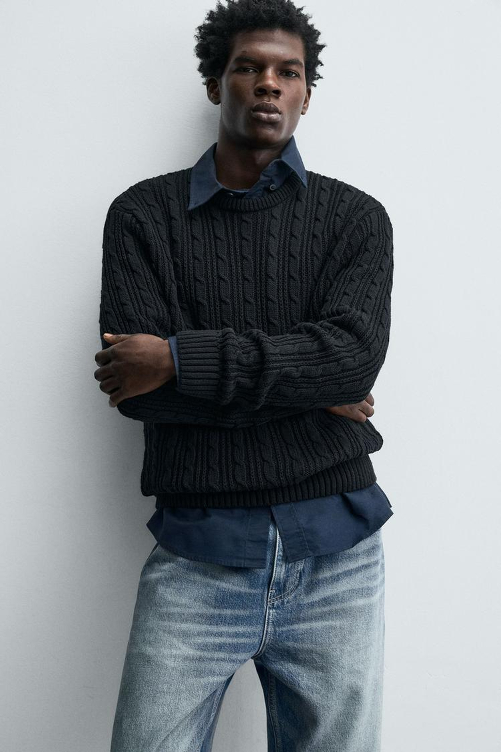 ZARA СВИТЕР С УЗОРОМ «КОСЫ», ЧЕРНЫЙ