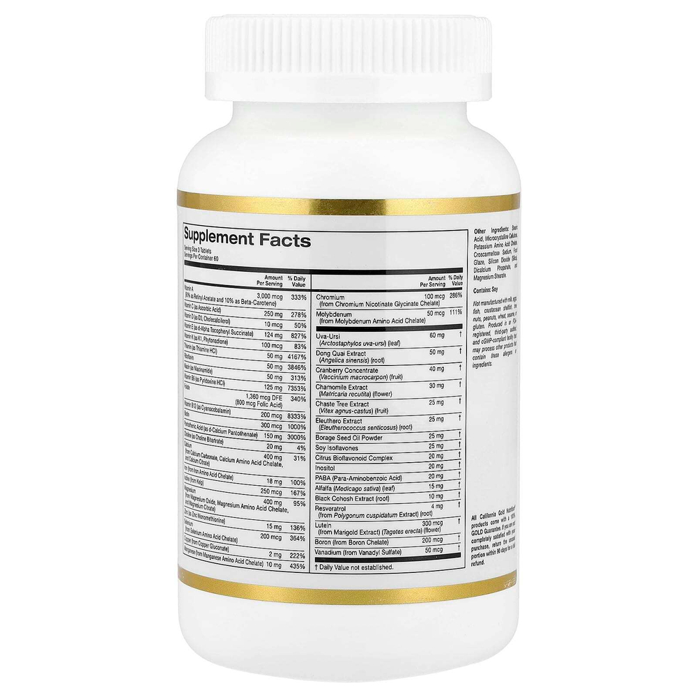 California Gold Nutrition, мультивитамины для активных женщин, с воронцом кистевидным, изофлавонами сои и концентратом клюквы, 180 таблеток