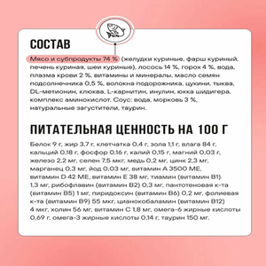 Пауч кусочки в соусе BOWL WOW для стерилизованных кошек, с лососем с овощами