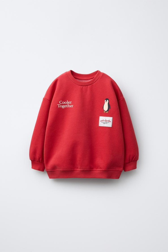 ZARA ТОЛСТОВКА С ПИНГВИНАМИ И РЕЛЬЕФНЫМ ПРИНТОМ, КРАСНЫЙ