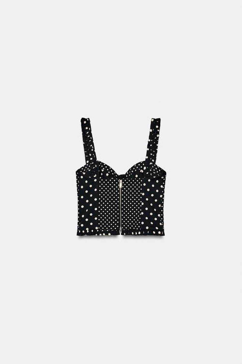 ZARA ТОП В БЕЛЬЕВОМ СТИЛЕ В ГОРОШЕК, ЧЕРНЫЙ/БЕЛЫЙ