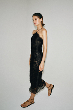 ZARA ДЛИННОЕ ПЛАТЬЕ С БАХРОМОЙ ZW LIMITED EDITION, ЧЕРНЫЙ