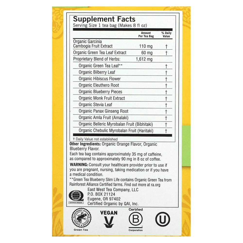 Yogi Tea, Slim Life, зеленый чай  с черникой, 16 чайных пакетиков, 32 г (1,12 унции)