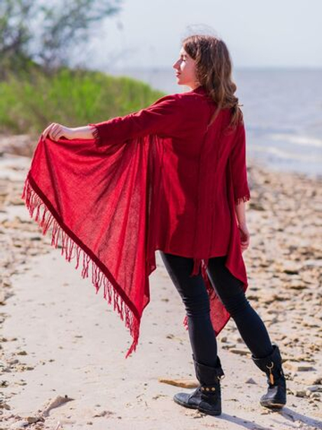 Накидка с бахромой Chintamani короткая (красная)