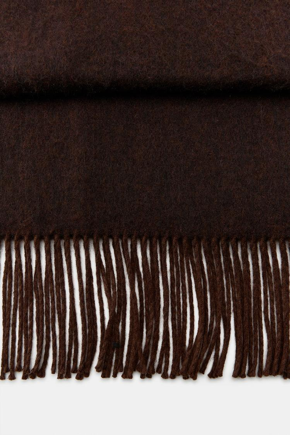 ZARA ГЛАДКИЙ МЯГКИЙ ШАРФ С БАХРОМОЙ, КОРИЧНЕВЫЙ