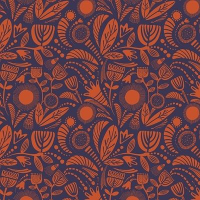 Цветочный орнамент. Красный на синем.