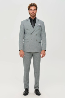 Мужской двубортный костюм (серый) Б70